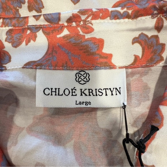 Chloe Kristyn Erin Coral and White Button Down Tunic Blouse (L) - Picture 9 of 12